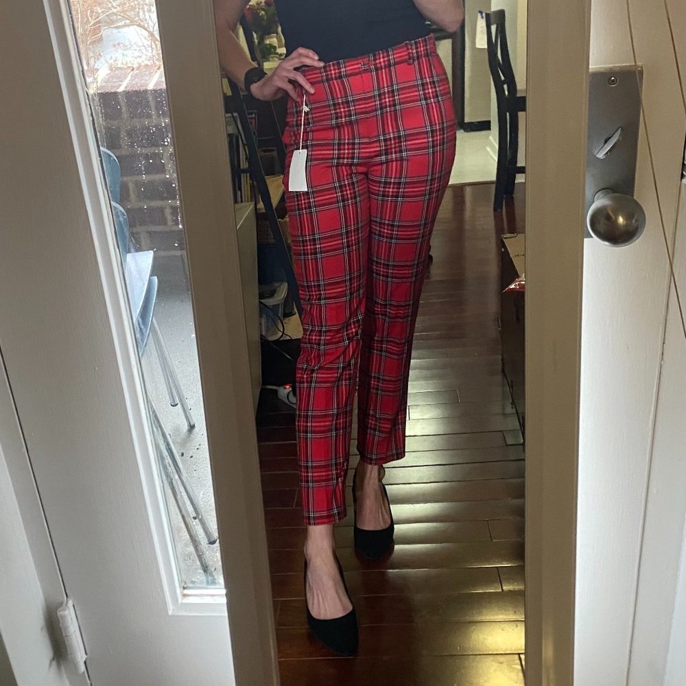 High Rise Red Tartan Plaid J.Crew Cameron Pants